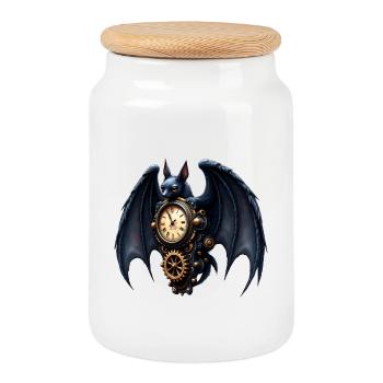 Steampunk watchmaker bat - Cookie Jar with Wooden Lid - white - Front
