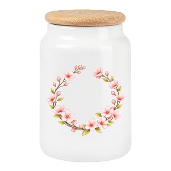 Cadre en forme de cerisier à motif printanier - Boîte à biscuits avec couvercle en bois - blanc - Devant
