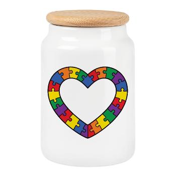 Motif du cœur du puzzle de l’autisme - Boîte à biscuits avec couvercle en bois - blanc - Devant