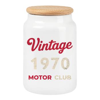 Année de naissance rétro du Motor Club des années 1970 - Boîte à biscuits avec couvercle en bois - blanc - Devant