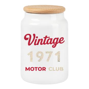 Année de naissance rétro du Motor Club vintage 1971 - Boîte à biscuits avec couvercle en bois - blanc - Devant