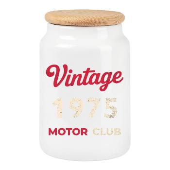 Cadeau vintage de l’année de naissance rétro du Motor Club de 1975 - Boîte à biscuits avec couvercle en bois - blanc - Devant