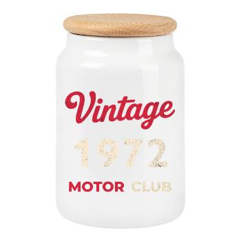 Vintage 1972 Motor Club Retro Birth Year Gift - Cookie Jar with Wooden Lid - white - Front