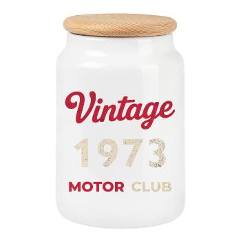 Année de naissance rétro vintage du Motor Club 1973 - Boîte à biscuits avec couvercle en bois - blanc - Devant
