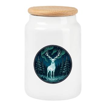 Aurora deer in the night forest - Cookie Jar with Wooden Lid - white - Front