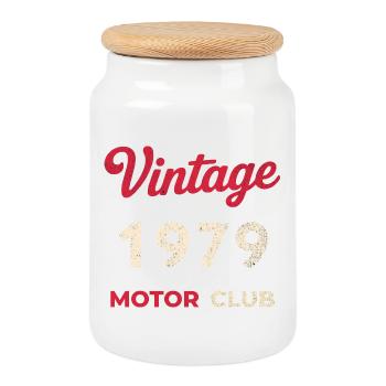 Cadeau vintage de l’année de naissance rétro du Motor Club 1984 - Boîte à biscuits avec couvercle en bois - blanc - Devant