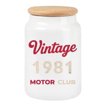 Année de naissance rétro du Motor Club vintage 1981 - Boîte à biscuits avec couvercle en bois - blanc - Devant