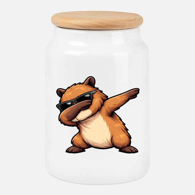 Dabbing Capybara - Keksdose mit Holzdeckel - Weiß