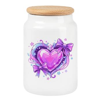 Cœur en cristal violet avec arcs - Boîte à biscuits avec couvercle en bois - blanc - Devant