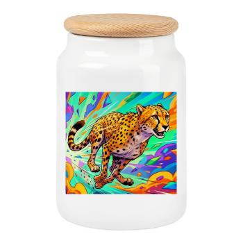 guépard - Boîte à biscuits avec couvercle en bois - blanc - Devant