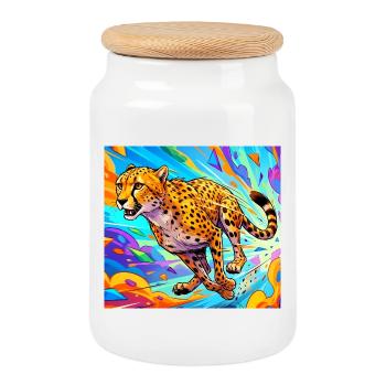 guépard - Boîte à biscuits avec couvercle en bois - blanc - Devant