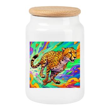 guépard - Boîte à biscuits avec couvercle en bois - blanc - Devant