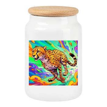 guépard - Boîte à biscuits avec couvercle en bois - blanc - Devant