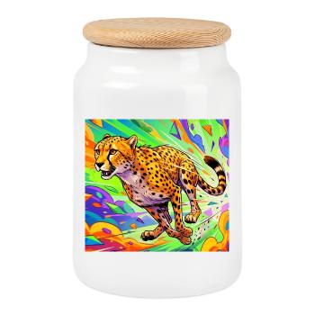 guépard - Boîte à biscuits avec couvercle en bois - blanc - Devant