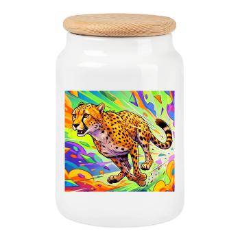 cheetah - Cookie Jar with Wooden Lid - white - Front