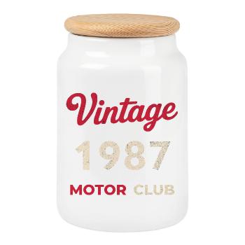 Année de naissance rétro du Motor Club vintage 1987 - Boîte à biscuits avec couvercle en bois - blanc - Devant