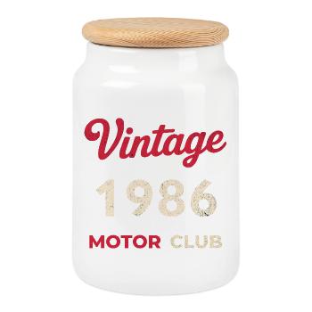 Année de naissance rétro du Motor Club Vintage 1986 - Boîte à biscuits avec couvercle en bois - blanc - Devant