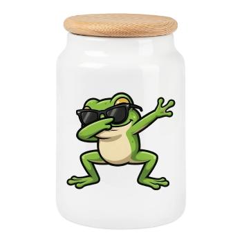 Dabbing Frog - Cookie Jar with Wooden Lid - white - Front
