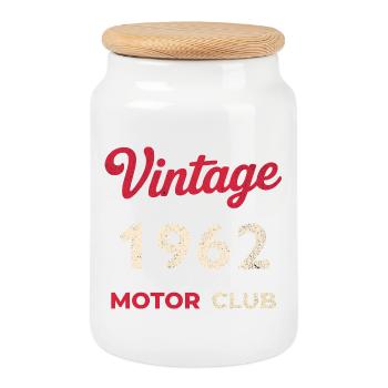 Vintage 1962 Motor Club Retro Birth Year Gift - Cookie Jar with Wooden Lid - white - Front