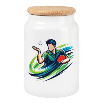 Joueur de ping-pong avec une chemise de service de tennis de table - Boîte à biscuits avec couvercle en bois - blanc - Devant