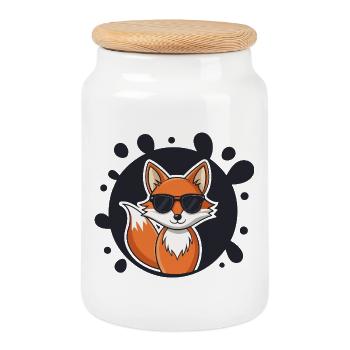 Schicke Fuchs-Sonnenbrille auf Schwarz - Keksdose mit Holzdeckel - Weiß - Vorne