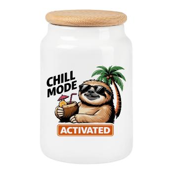 Tropical Sloth Activated Vibes - Cookie Jar with Wooden Lid - white - Front
