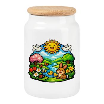 Jardin de Rêve Soleil - Boîte à biscuits avec couvercle en bois - blanc - Devant
