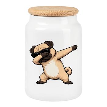 Dabbing Carlin - Boîte à biscuits avec couvercle en bois - blanc - Devant