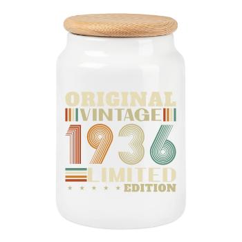 1936 Vintage Retro Geburtstagsgeschenk - Keksdose mit Holzdeckel - Weiß - Vorne