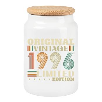 1996 Vintage Retro Birthday Gift - Cookie Jar with Wooden Lid - white - Front
