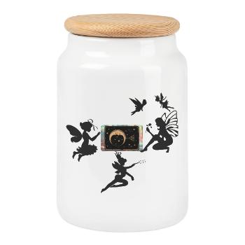 Crescent Moon with Stars - Cookie Jar with Wooden Lid - white - Front