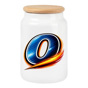 Motif stylé numéro 0 dans un look sportif - Boîte à biscuits avec couvercle en bois - blanc - Devant