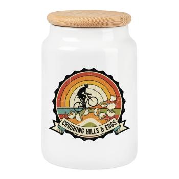 Badge rétro de cyclisme Crushing Hills & Eggs - Boîte à biscuits avec couvercle en bois - blanc - Devant