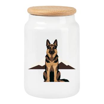 Loyal Guardian German Shepherd Dog Lover  - Cookie Jar with Wooden Lid - white - Front