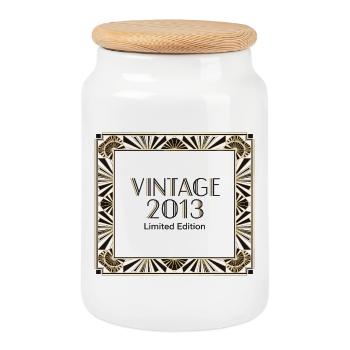 Anniversaire Art déco édition limitée vintage 2013 - Boîte à biscuits avec couvercle en bois - blanc - Devant