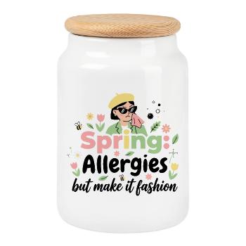 Printemps ? Non merci ! Reine des allergies 2026 - Boîte à biscuits avec couvercle en bois - blanc - Devant