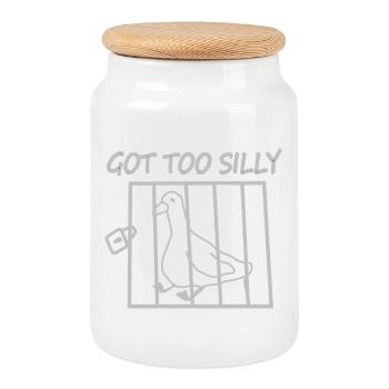 Pigeon in a cage – So silly - Cookie Jar with Wooden Lid - white - Front