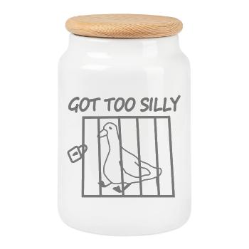 Got Too Silly Pigeon in Cage - Cookie Jar with Wooden Lid - white - Front