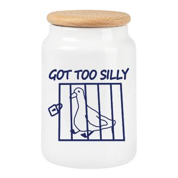 Bird in Cage Got Too Silly - Cookie Jar with Wooden Lid - white - Front