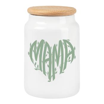 Mama Herz Naturschrift - Keksdose mit Holzdeckel - Weiß - Vorne