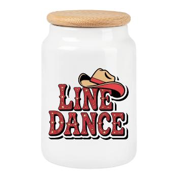Line Dance Cowboy Hat - Cookie Jar with Wooden Lid - white - Front