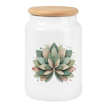 Pastel Succulent Rosette - Cookie Jar with Wooden Lid - white - Front