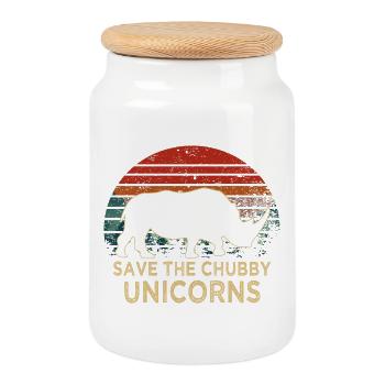 Slogan Sauver les Licornes Potelées Rhinocéros Rétro - Boîte à biscuits avec couvercle en bois - blanc - Devant