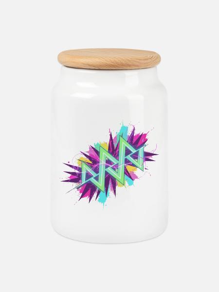 Neon Zickzack Graffiti - Keksdose mit Holzdeckel - Weiß