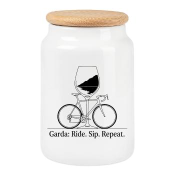 Garda: Ride Sip Repeat Bike & Wine Art - Cookie Jar with Wooden Lid - white - Front