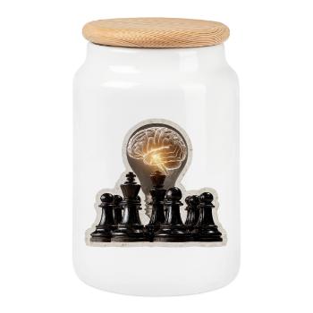 Lustiger Schach Spruch Mein Gehirn Spielt Schach - Keksdose mit Holzdeckel - Weiß - Vorne