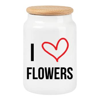 I love flowers, passion, nature and flowers - Cookie Jar with Wooden Lid - white - Front