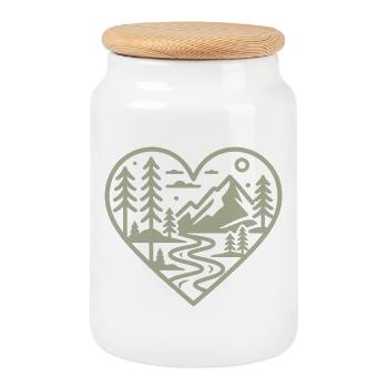 Herzform-Landschaft mit Bergen & Fluss - Keksdose mit Holzdeckel - Weiß - Vorne
