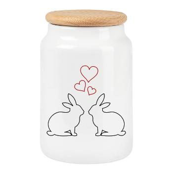 Cœurs de Lapin - Boîte à biscuits avec couvercle en bois - blanc - Devant