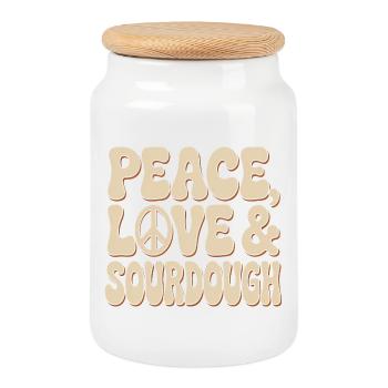 Peace, Love & Sourdough - Cookie Jar with Wooden Lid - white - Front